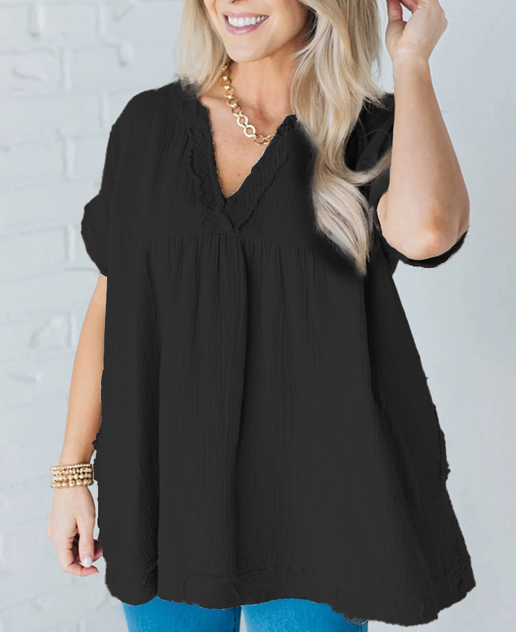 Raw Edge Gauze Top(Buy 2 Free Shipping)