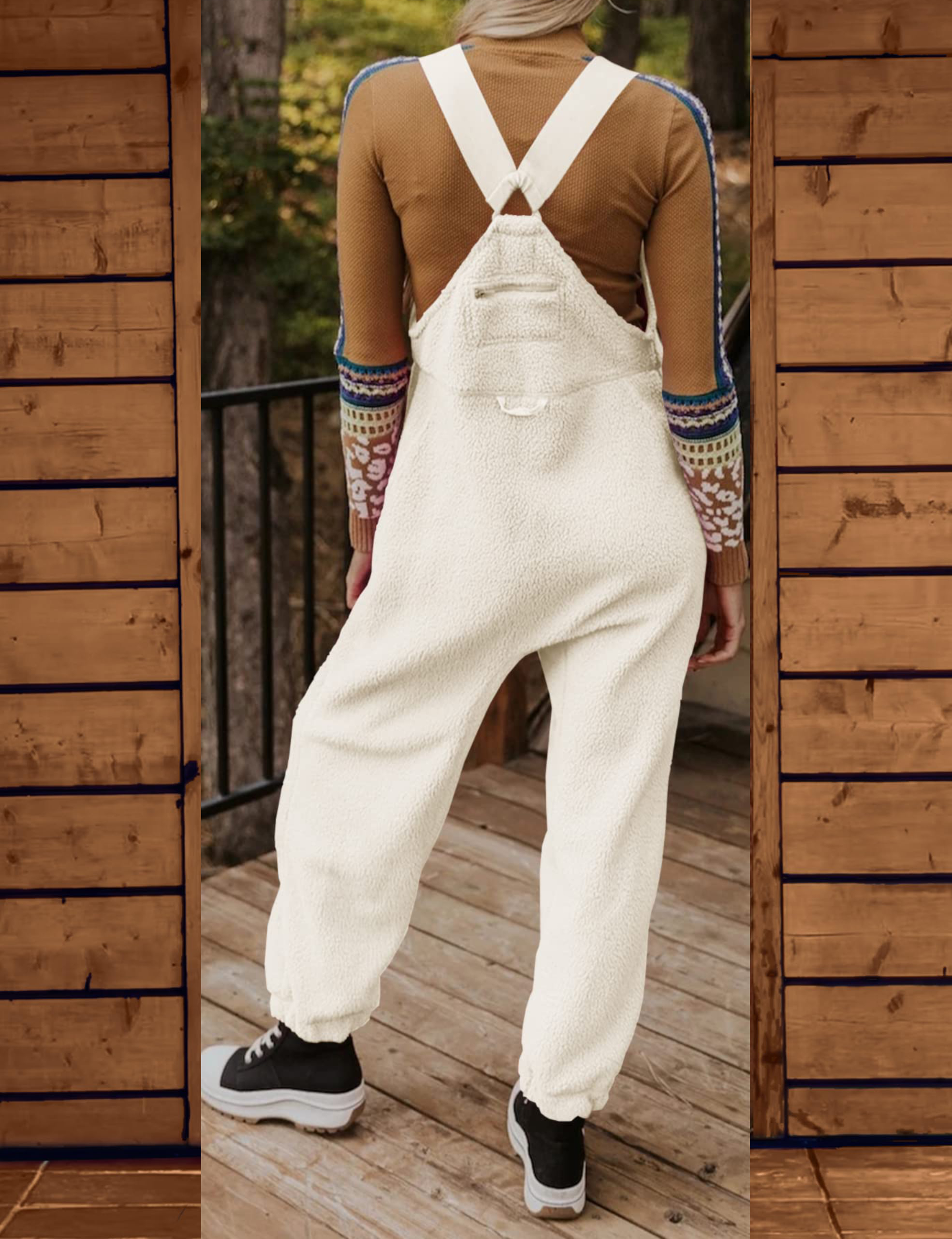 Women's Fleece Warm Overalls Loose Casual Jumpsuits 