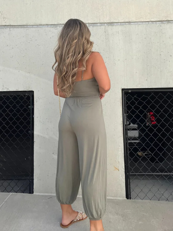 Drawstring Bow V-Neck Casual Jumpsuit