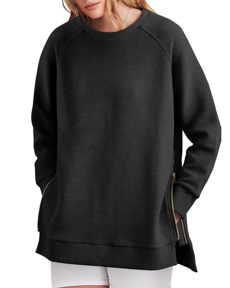 ✨NEW ✨Women's Sweatshirts Long Sleeve Pullover With Side Zipper Shirt (BUY 2 FREE SHIPPING)