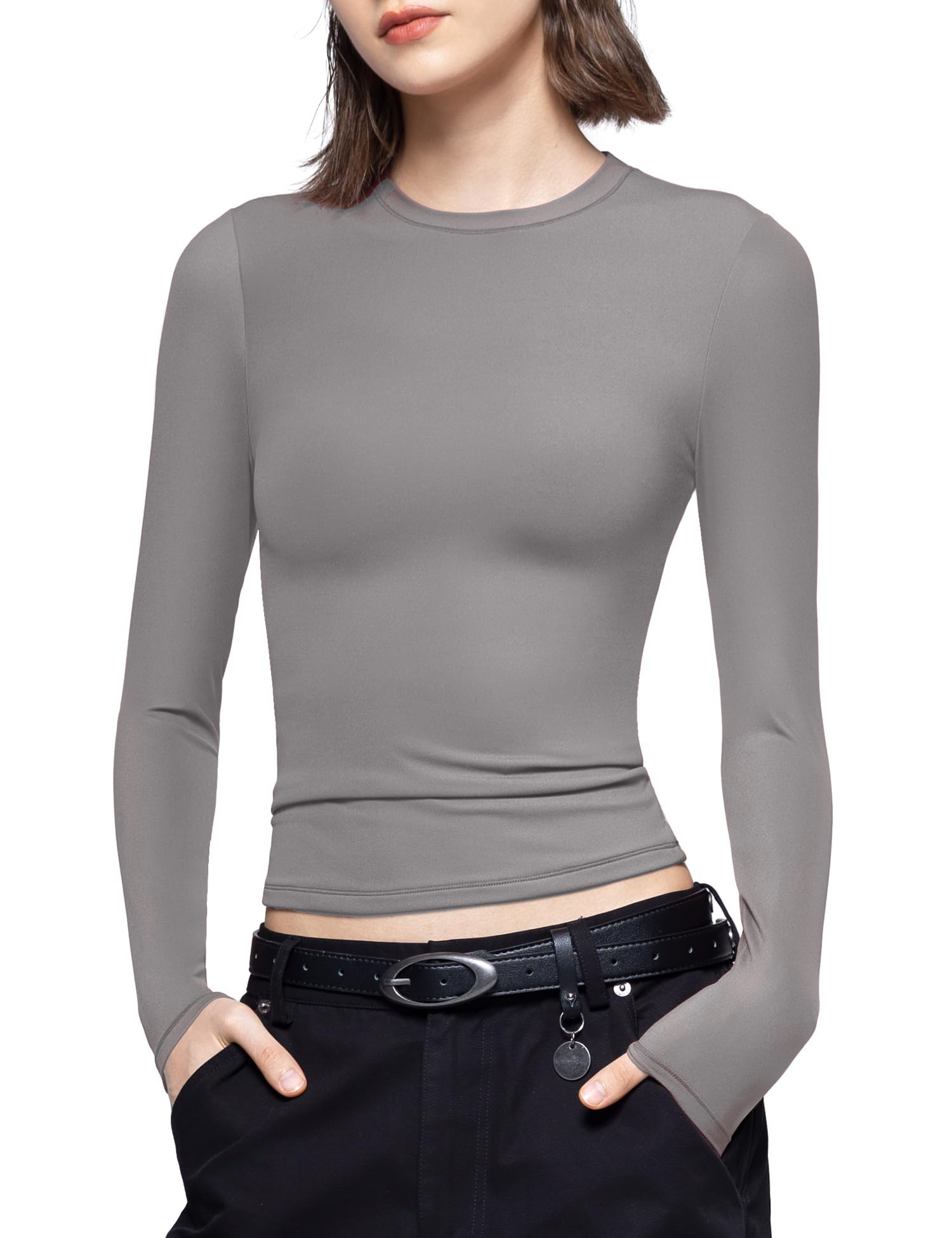 Women's Round Neck Long Sleeve Slim Fit T-shirt Tops(Buy 2 Free Shipping)