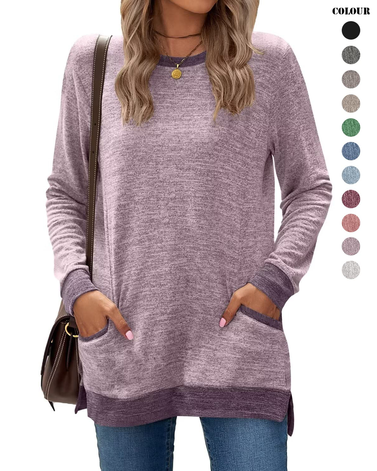 HOT SALE 🔥Women's Color Cotton Super Soft Basic Pocket Long Sleeve（BUY 2 FREE SHIPPING）
