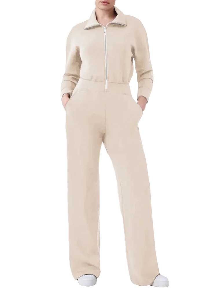 Zip Long Sleeve Wide Leg Jumpsuit (Buy 2 Free Shipping)