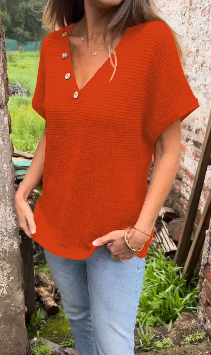 Women’s Waffle Grid Summer Short Sleeve V-Neck T-Shirt（Buy 2 Free Shipping）