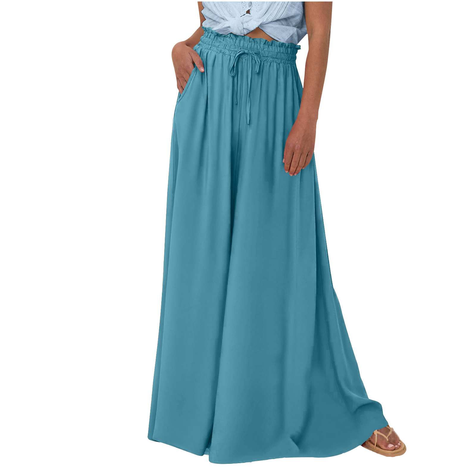 Women Casual High Waist Wide Leg Pants Beach Trousers with Pocket(BUY 2 FREE SHIPPING)