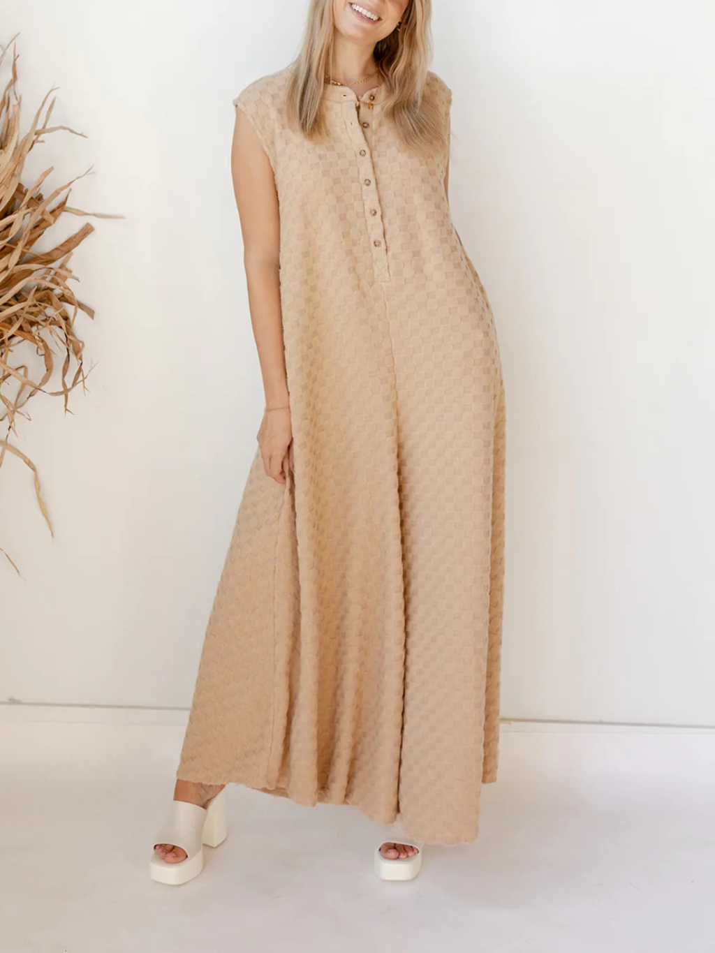 Plaid Button Loose Jumpsuit (Buy 2 Free Shipping)