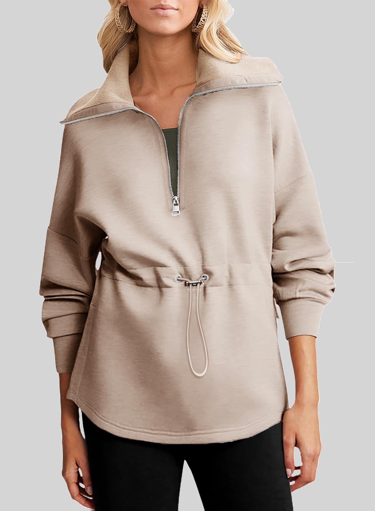 2024 New Women‘s Oversized Half Zip Drawstring Waist Sweatshirt(buy 2 10% OFF)