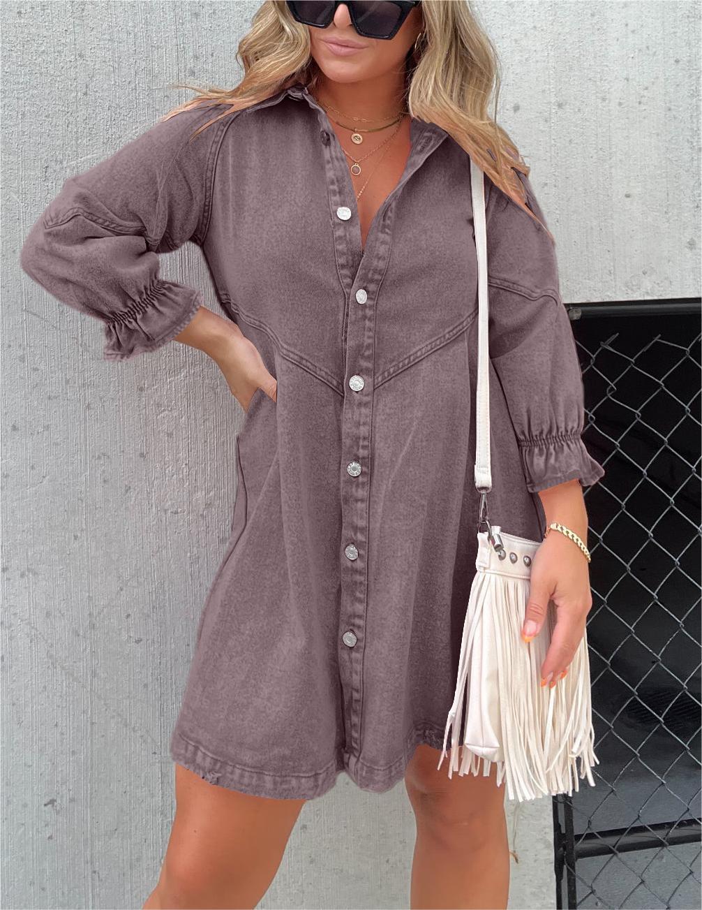 🔥New Long Sleeve Downtown Denim Shirt Dress
