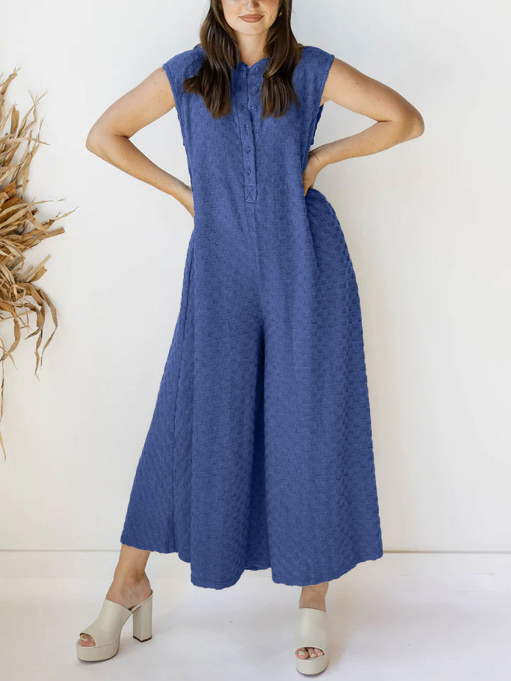 Plaid Button Loose Jumpsuit (Buy 2 Free Shipping)