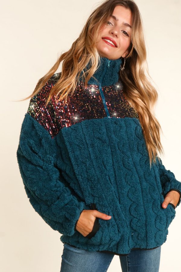 Turtleneck Sequined Sherpa Wool Thermal Jumper(Buy 2 Free Shipping)