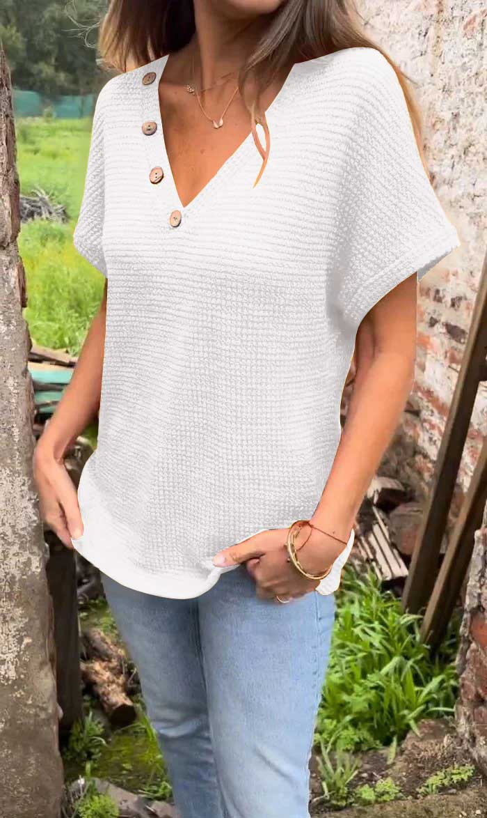 Women’s Waffle Grid Summer Short Sleeve V-Neck T-Shirt（Buy 2 Free Shipping）