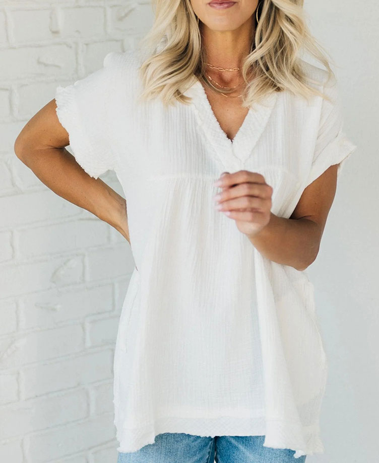 Raw Edge Gauze Top(Buy 2 Free Shipping)