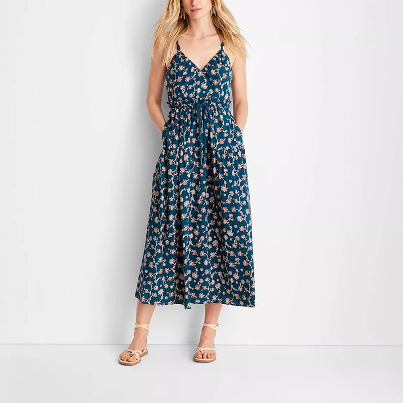 Women's Sleeveless Rope Tie Ruched Midi Dress.(Buy 2 Free Shipping)👗🌼