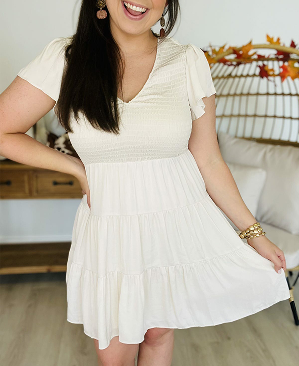 V Neck Smocked Tiered Dress(Buy 2 Free Shipping)