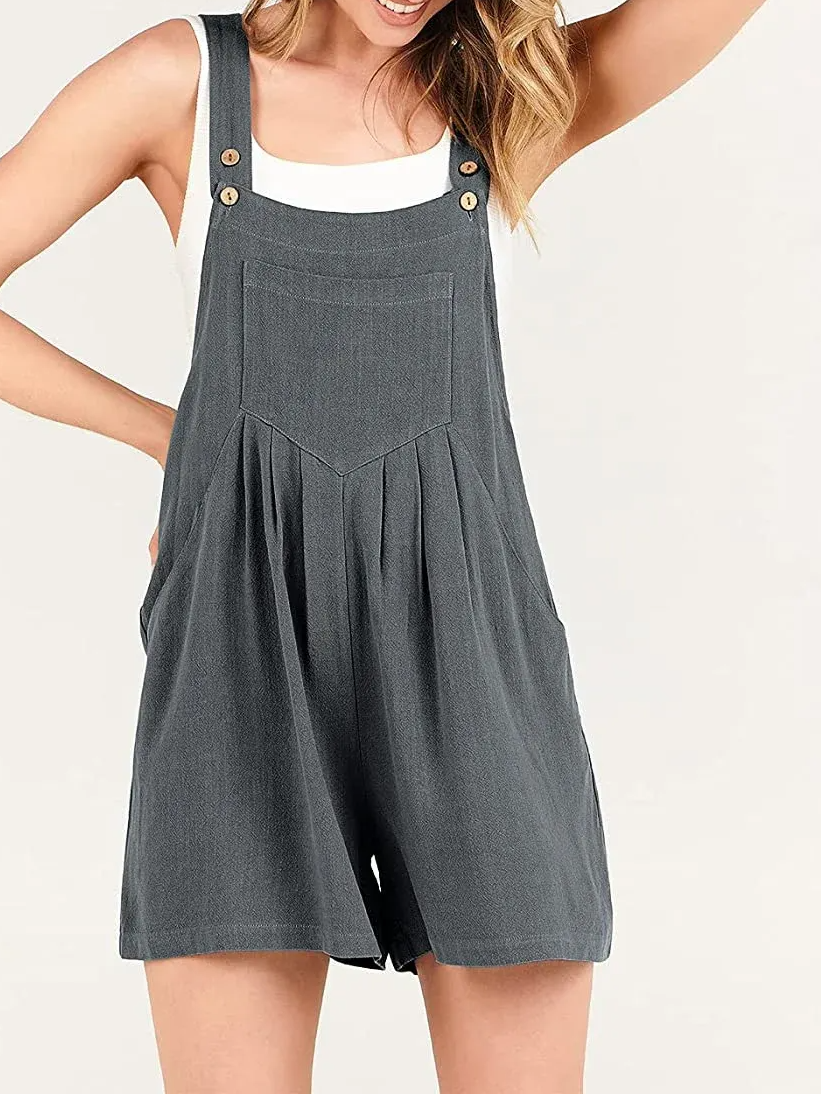 New Adjustable Wide Leg Pocket Short Overalls Romper (Buy 2 Free Shipp