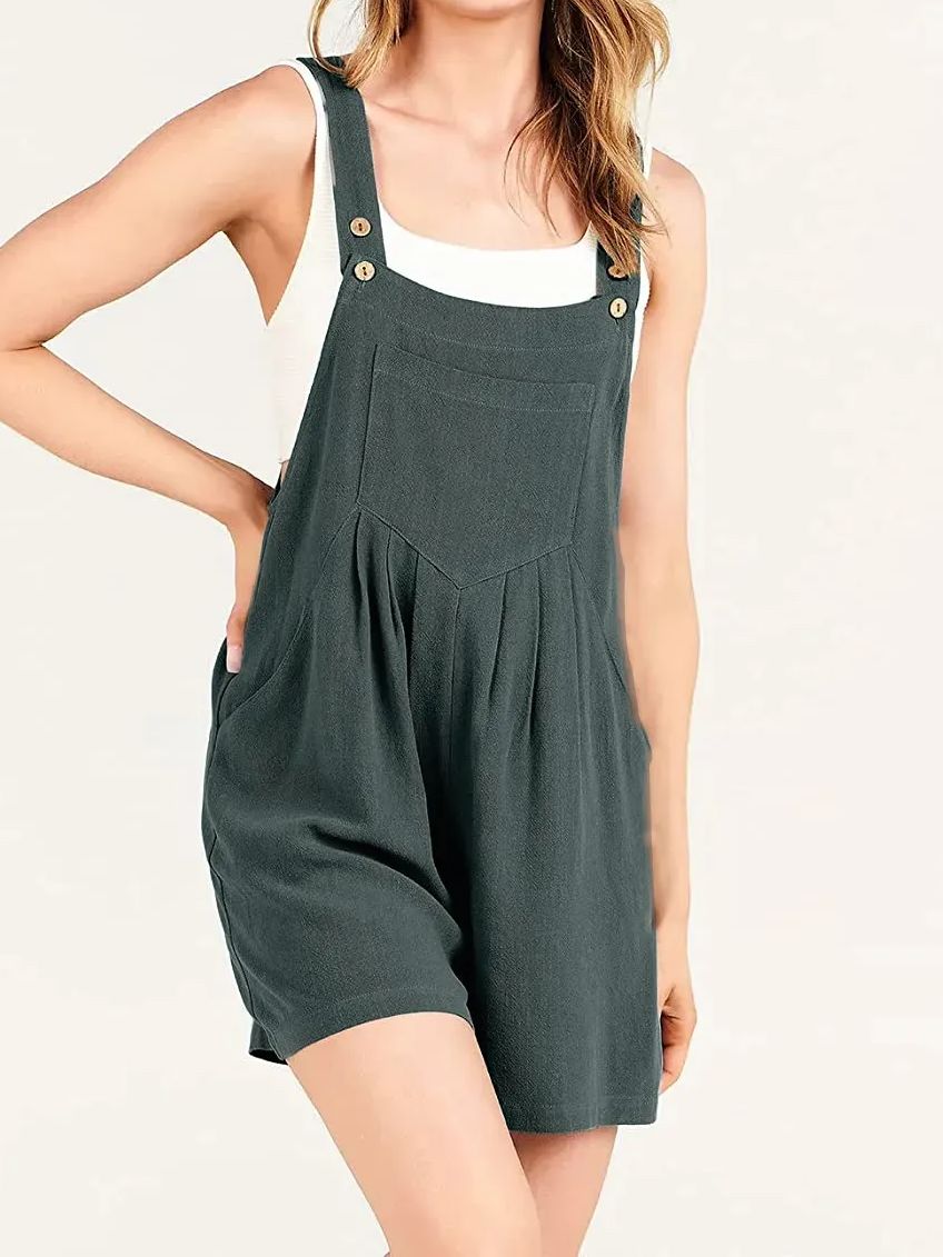 New Adjustable Wide Leg Pocket Short Overalls Romper (Buy 2 Free Shipping)