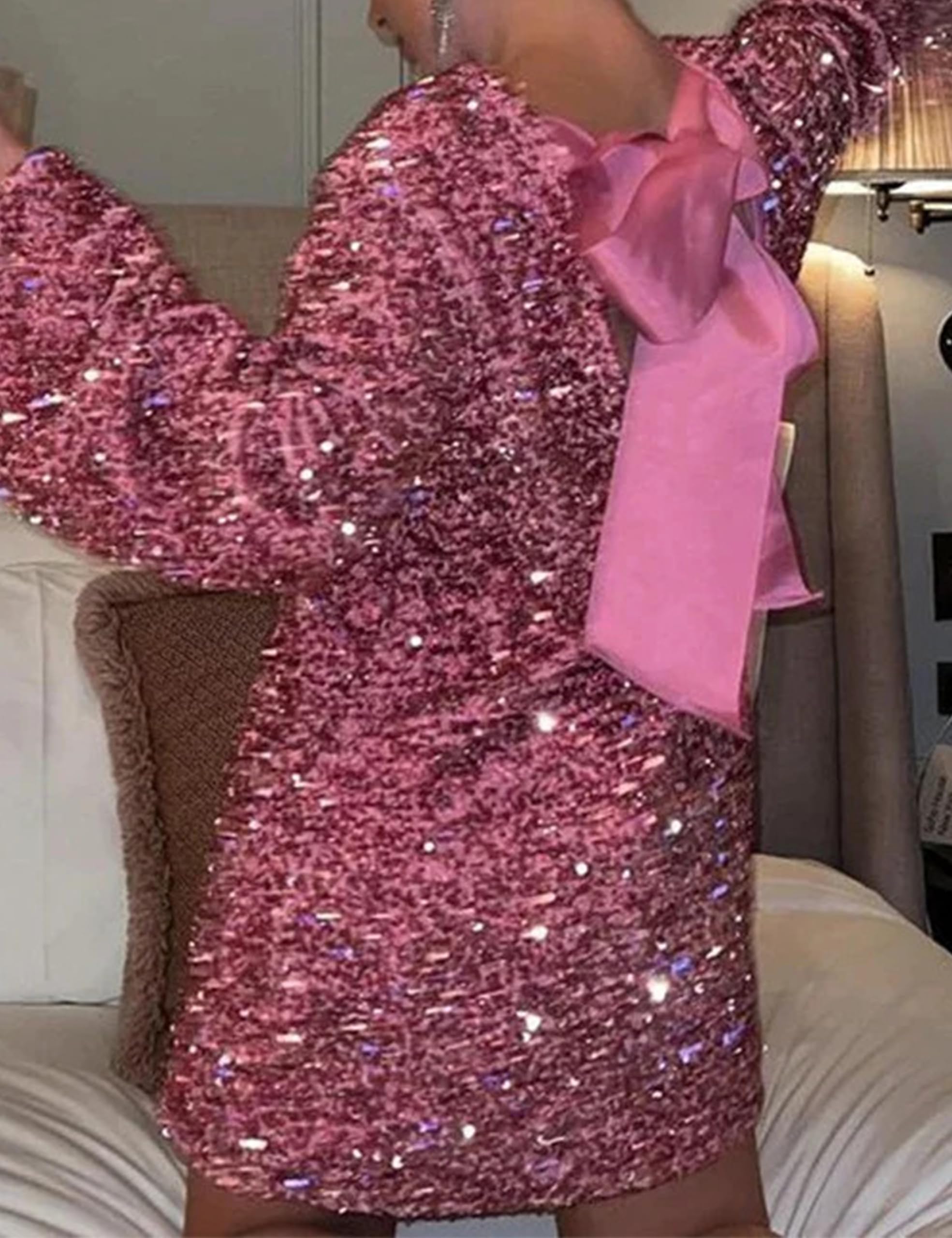 WOMEN'S SEQUIN BACK TIE UP BOW LOOSE MINI DRESS(BUY 2 FREE SHIPPING)