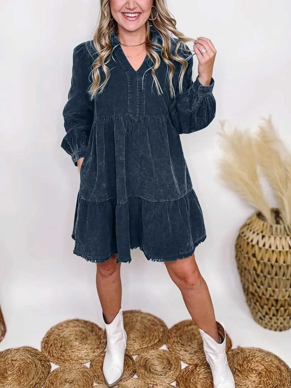 🔥HOT SALE-WOMEN'S WASHED LONG SLEEVE LAYERED DRESS (BUY 2 FREE SHIPPING)