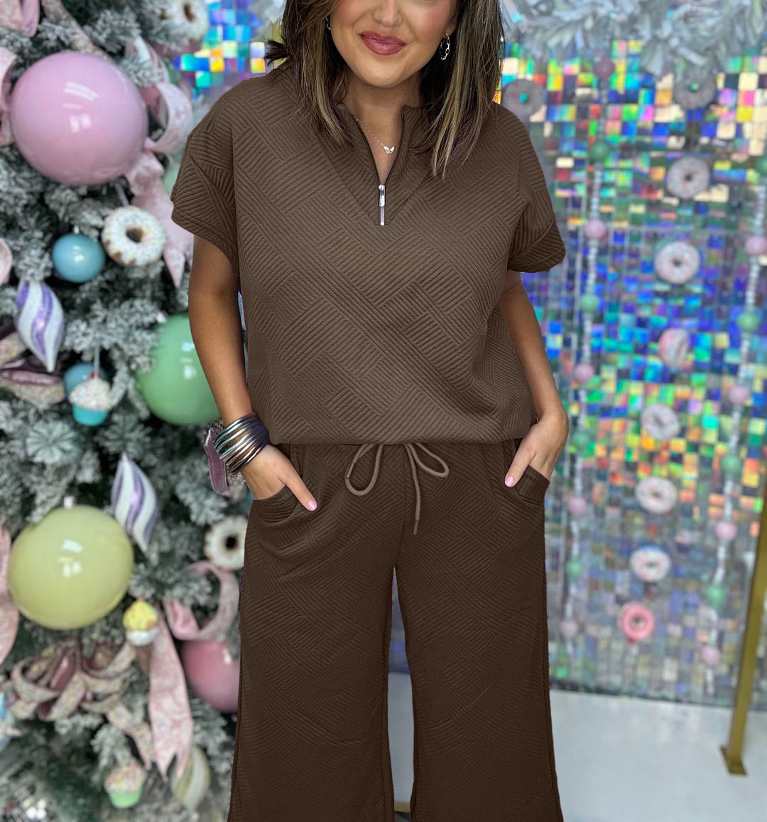 Women's Textured Loose Zip Top and Drawstring Pants Casual Set (Buy 2 Free Shipping)