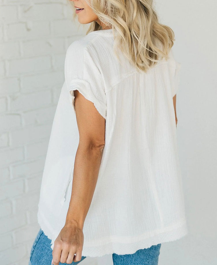 Raw Edge Gauze Top(Buy 2 Free Shipping)