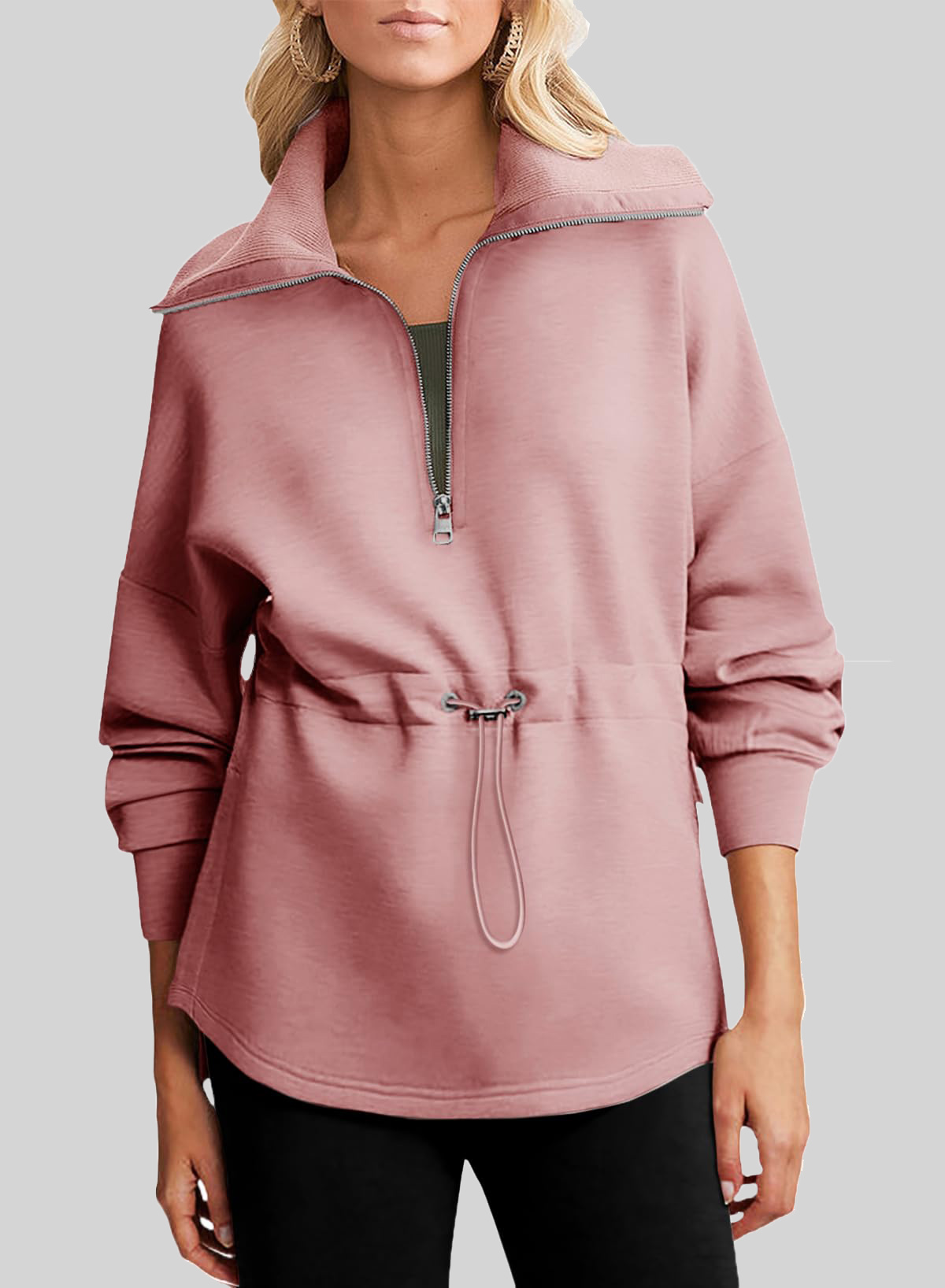 2024 New Women‘s Oversized Half Zip Drawstring Waist Sweatshirt(buy 2 10% OFF)