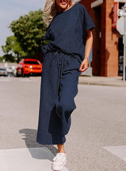 🔥HOT SALE-Women's Short Sleeve Wide Leg Pants Casual Suit