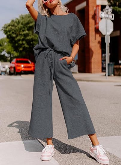 🔥HOT SALE-Women's Short Sleeve Wide Leg Pants Casual Suit