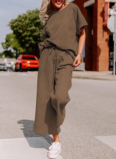 🔥HOT SALE-Women's Short Sleeve Wide Leg Pants Casual Suit