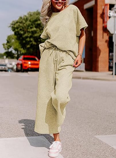 🔥HOT SALE-Women's Short Sleeve Wide Leg Pants Casual Suit