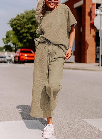 🔥HOT SALE-Women's Short Sleeve Wide Leg Pants Casual Suit