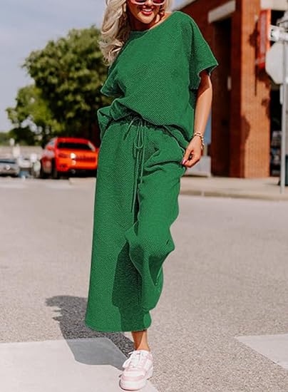 🔥HOT SALE-Women's Short Sleeve Wide Leg Pants Casual Suit