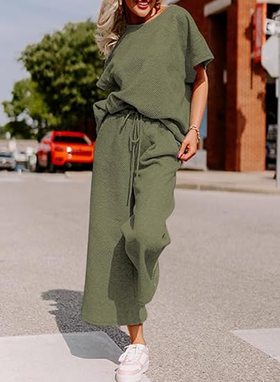 🔥HOT SALE-Women's Short Sleeve Wide Leg Pants Casual Suit