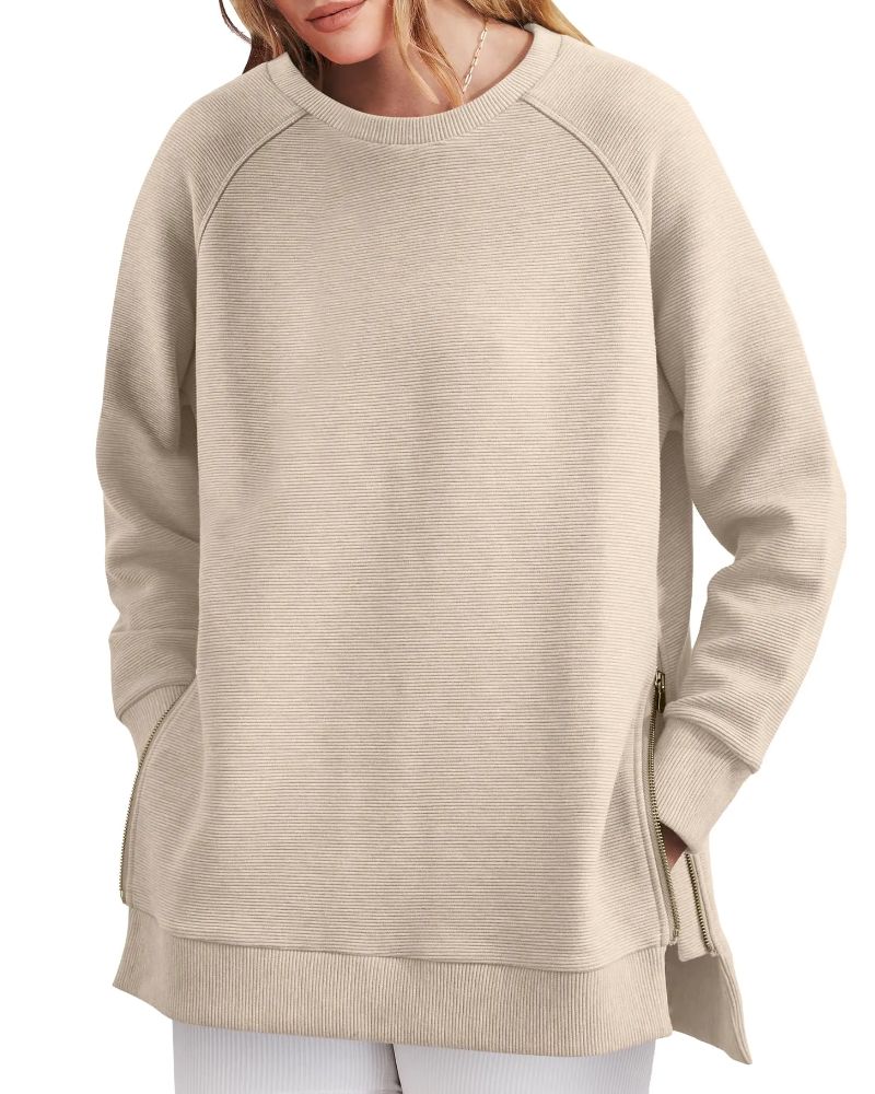 ✨NEW ✨Women's Sweatshirts Long Sleeve Pullover With Side Zipper Shirt (BUY 2 FREE SHIPPING)