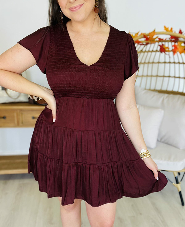 V Neck Smocked Tiered Dress(Buy 2 Free Shipping)