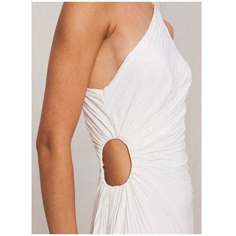 New One-Shoulder Diagonal Satin Pleated Dress