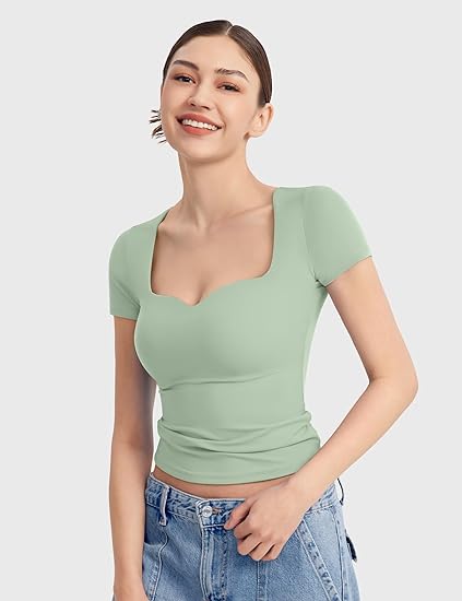 ⏰HOT SALE Women's Sweetheart Neck Short Sleeve Cute T-Shirt (BUY 2 FREE SHIPPING)
