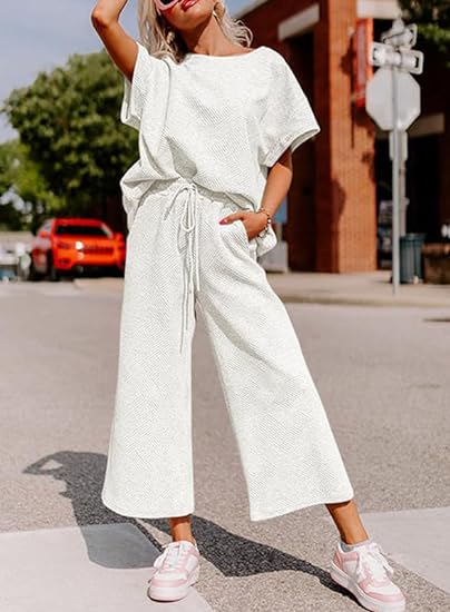🔥HOT SALE-Women's Short Sleeve Wide Leg Pants Casual Suit