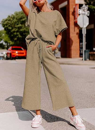 🔥HOT SALE-Women's Short Sleeve Wide Leg Pants Casual Suit