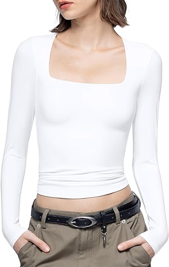 HOT SALE🔥 2024 Women's Square Neck Slim Fit Long Sleeve T-Shirt (BUY 2 FREE SHIPPING)