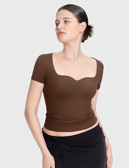 ⏰HOT SALE Women's Sweetheart Neck Short Sleeve Cute T-Shirt (BUY 2 FREE SHIPPING)
