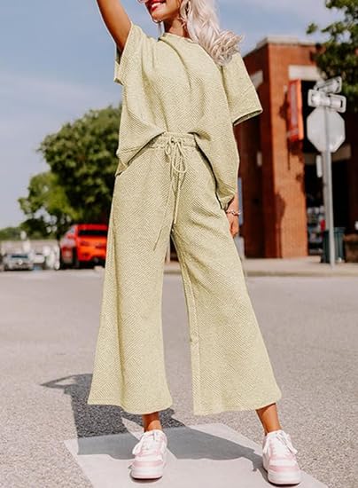 🔥HOT SALE-Women's Short Sleeve Wide Leg Pants Casual Suit