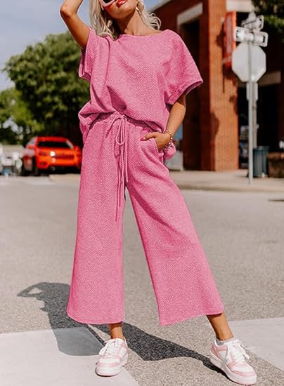 🔥HOT SALE-Women's Short Sleeve Wide Leg Pants Casual Suit