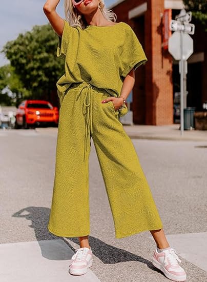 🔥HOT SALE-Women's Short Sleeve Wide Leg Pants Casual Suit