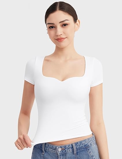 ⏰HOT SALE Women's Sweetheart Neck Short Sleeve Cute T-Shirt (BUY 2 FREE SHIPPING)