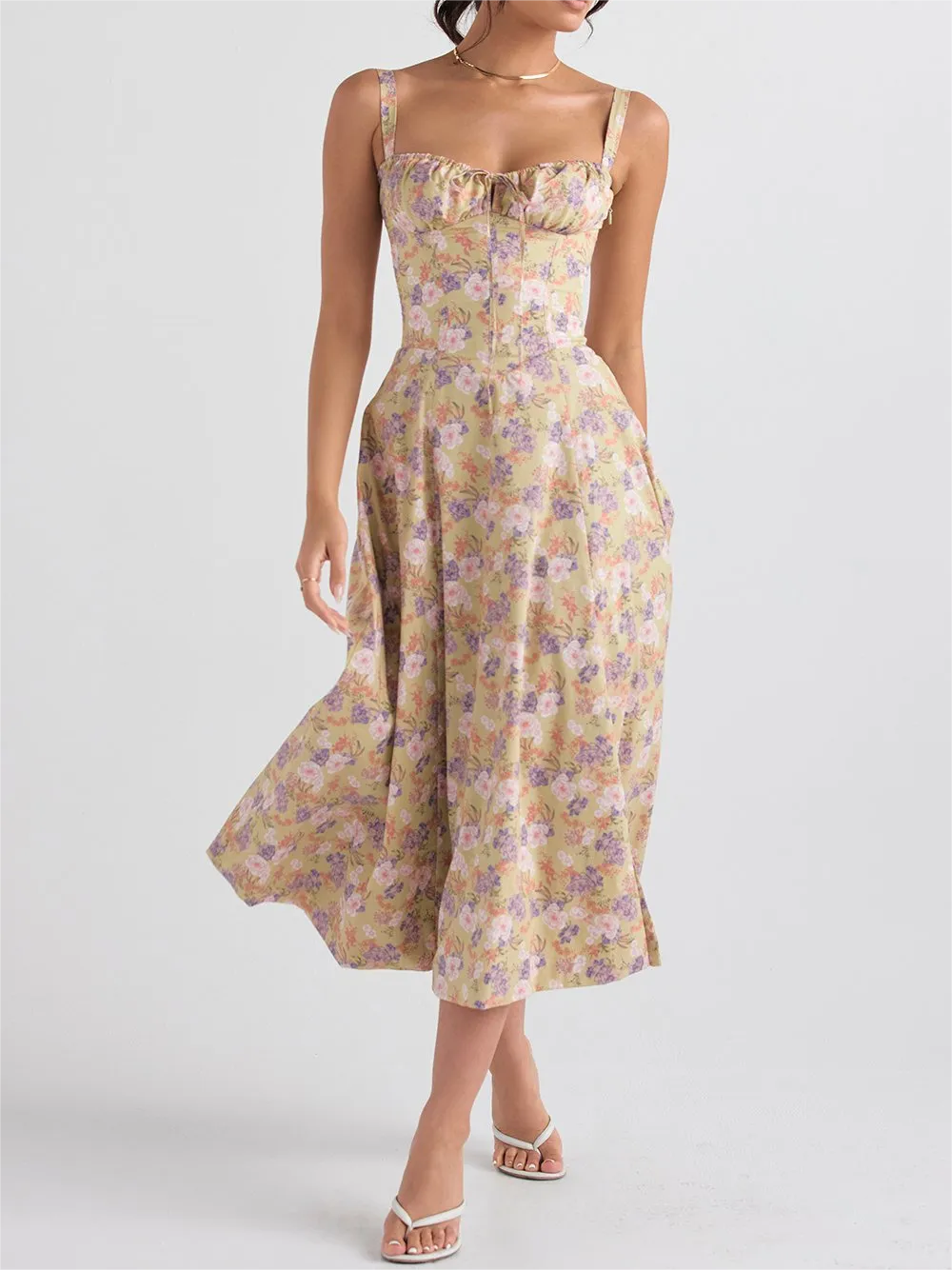 Women's Vintage Print Bustier Sundress 