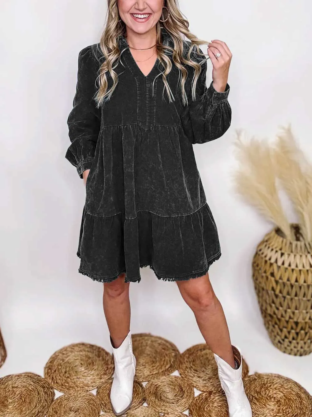 🔥HOT SALE-WOMEN'S WASHED LONG SLEEVE LAYERED DRESS (BUY 2 FREE SHIPPING)