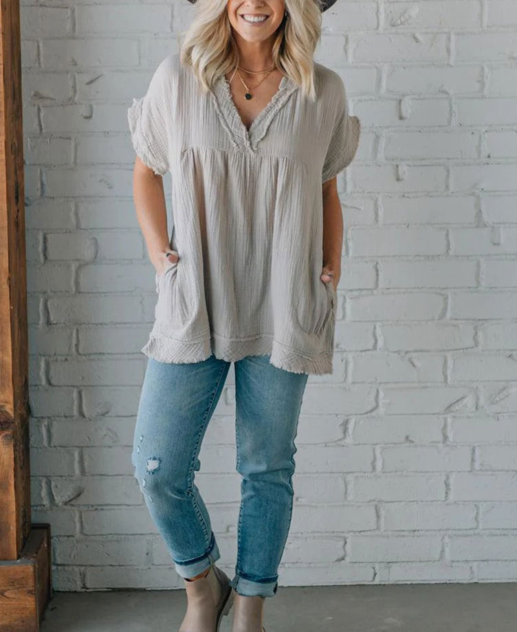 Raw Edge Gauze Top(Buy 2 Free Shipping)