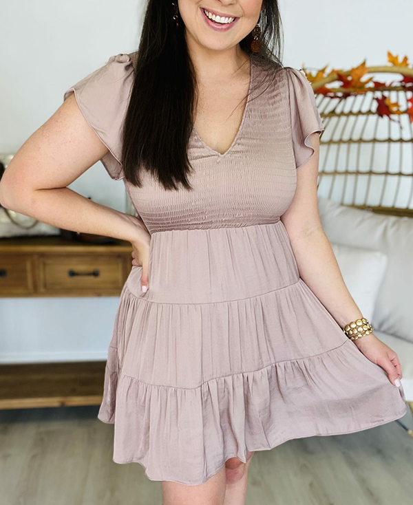 V Neck Smocked Tiered Dress(Buy 2 Free Shipping)