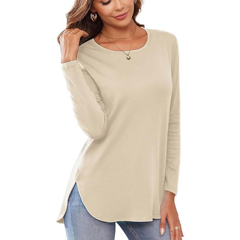 ⏰🔥Women's Casual T Shirt Crewneck with Side Split  Loose (Buy 2 Free Shipping)