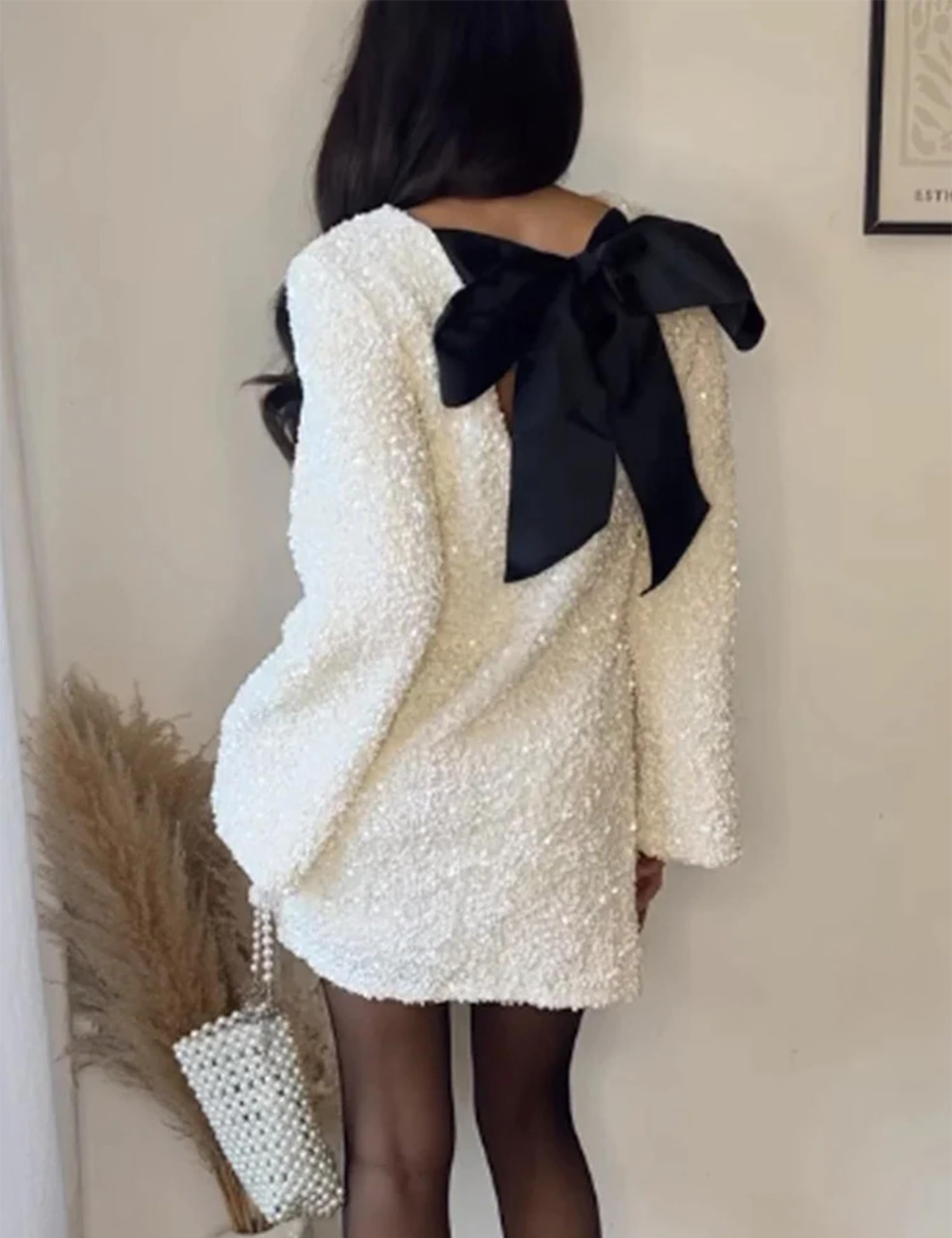 WOMEN'S SEQUIN BACK TIE UP BOW LOOSE MINI DRESS(BUY 2 FREE SHIPPING)